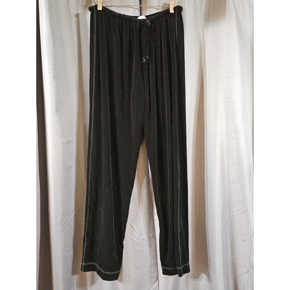 Vintage Fitigues Black Velvet Wide Leg Lounge Pants Drawstring Made in USA L